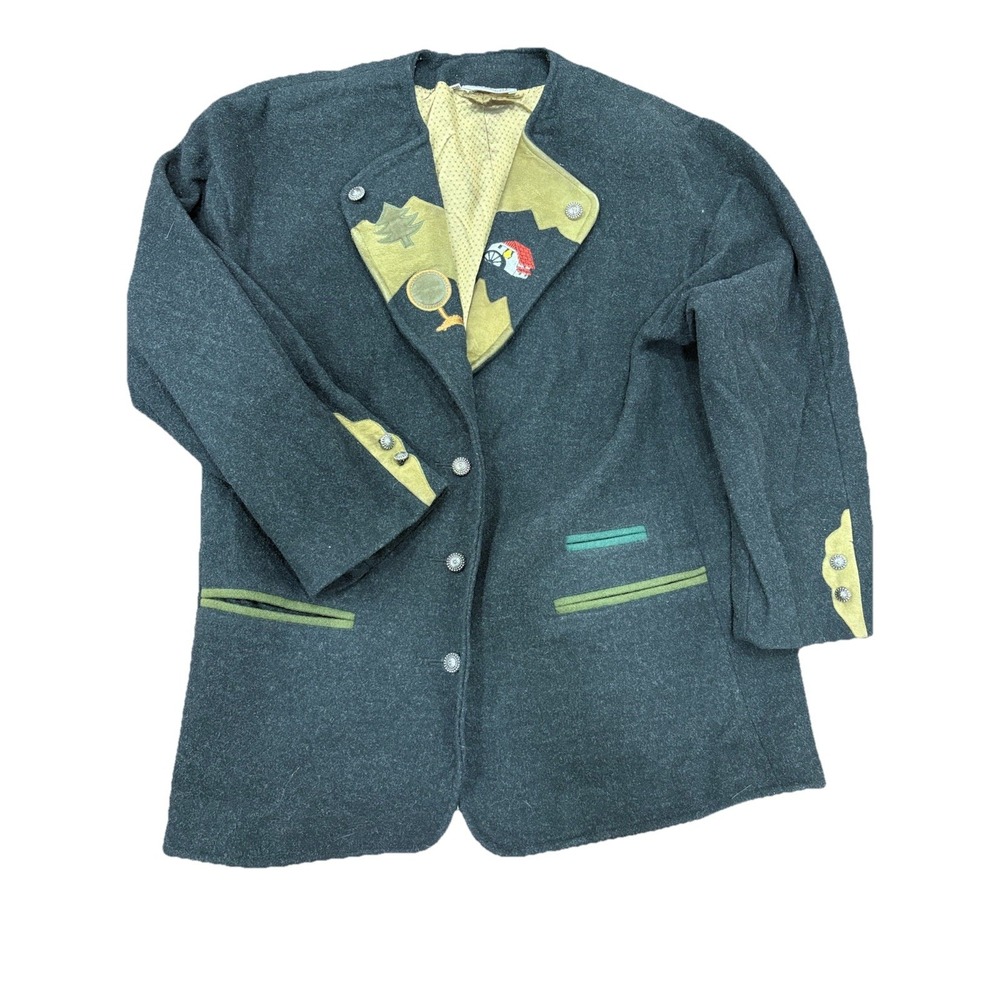 Marlene Wool Jacket Blazer Womens 38 Gray Embroidered Applique‎ Tree House